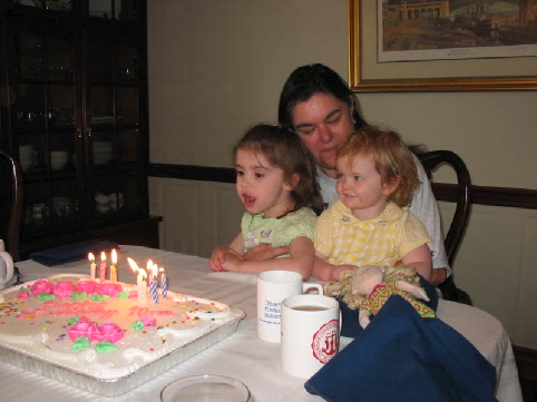 2004_04_18 Kate and Jane help Gramy on 55th Birthday
